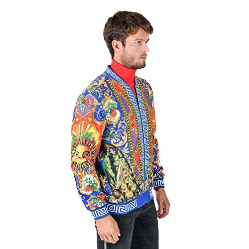【並行輸入品】Barabas Men's Sun Floral Print Greek Key Pattern Bomber Jacket Bの画像