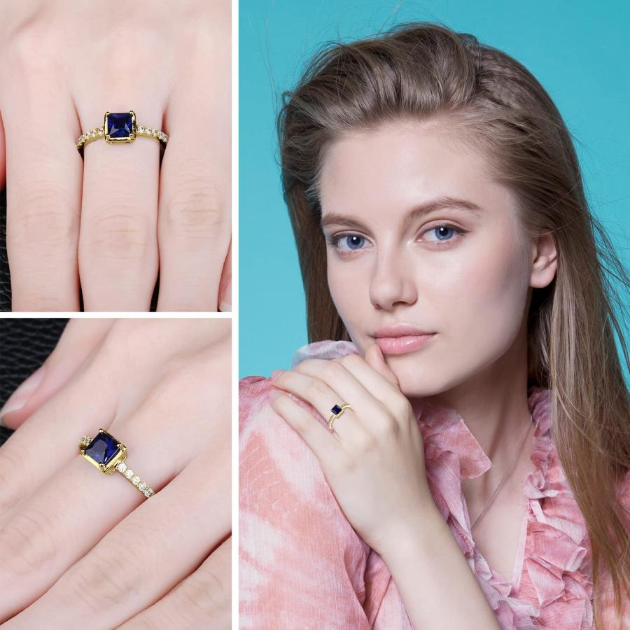 【並行輸入品】JewelryPalace スクエアカット 1カラット 人工サファイア 人工エメラルド ソリティアリング 14K ホワイト イエロ_9