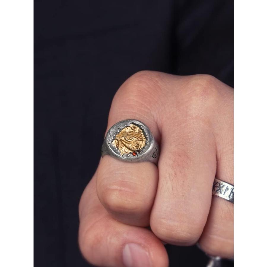 【並行輸入品】ツートンカラー 925スターリングシルバー ホルスの左目リング エジプトジュエリー メンズ レディース オープン&調整可能  M  金属の画像