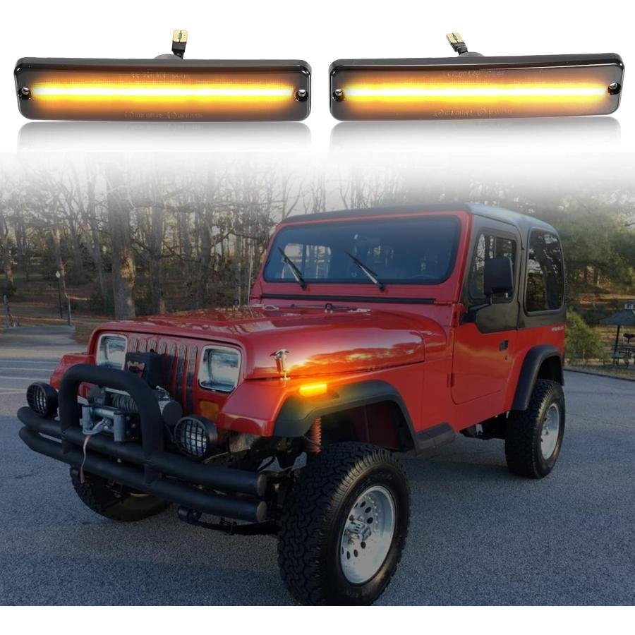 【並行輸入品】AUXMART LEDサイドマーカーライト ジープ ラングラー YJ 1987-1995 スモークシェル アンバー フロントフェンダーの画像