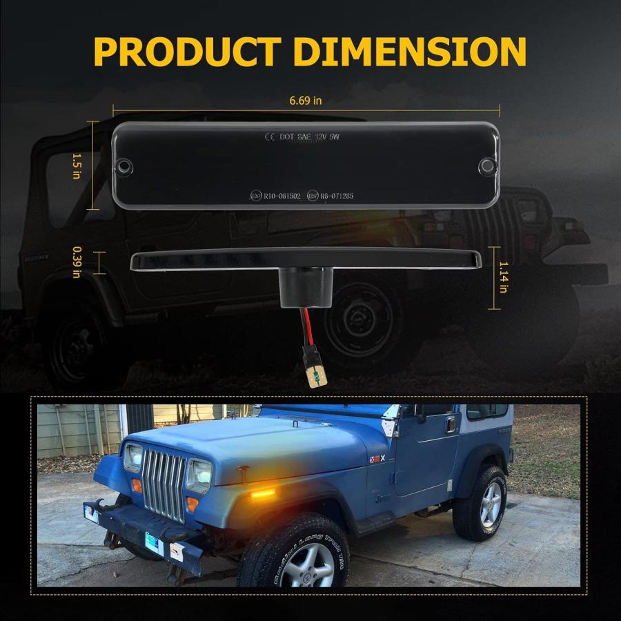【並行輸入品】AUXMART LEDサイドマーカーライト ジープ ラングラー YJ 1987-1995 スモークシェル アンバー フロントフェンダーの画像