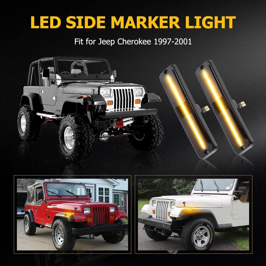 【並行輸入品】AUXMART LEDサイドマーカーライト ジープ ラングラー YJ 1987-1995 スモークシェル アンバー フロントフェンダーの画像