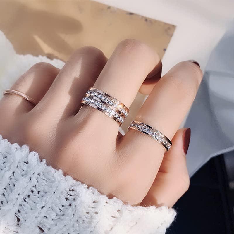 【並行輸入品】SUKKCCNO 18K ローズゴールドチタンスチールリング ワイドバージョン 2列キュービックジルコニアリング ジュエリー アイスアウの画像