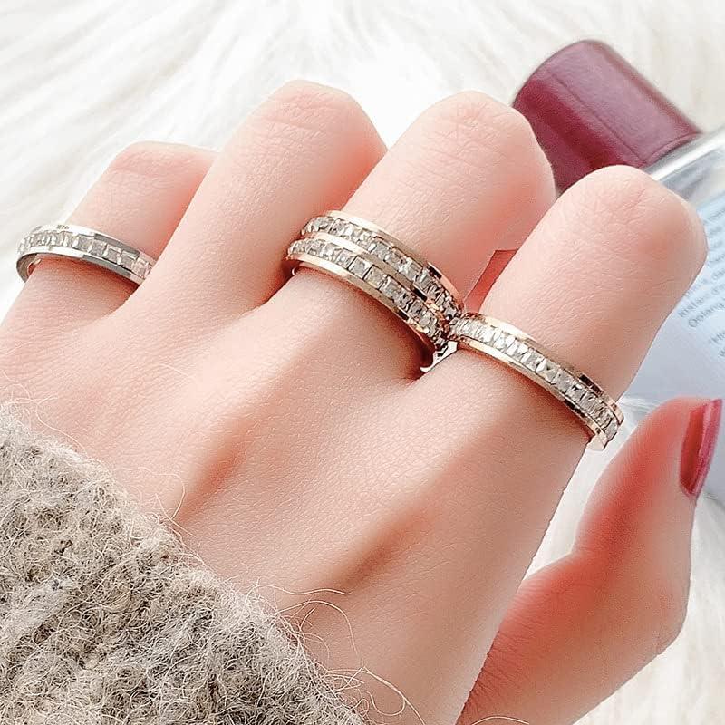 【並行輸入品】SUKKCCNO 18K ローズゴールドチタンスチールリング ワイドバージョン 2列キュービックジルコニアリング ジュエリー アイスアウの画像
