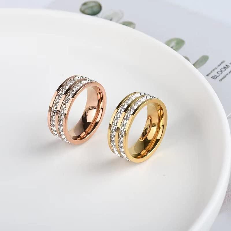 【並行輸入品】SUKKCCNO 18K ローズゴールドチタンスチールリング ワイドバージョン 2列キュービックジルコニアリング ジュエリー アイスアウの画像