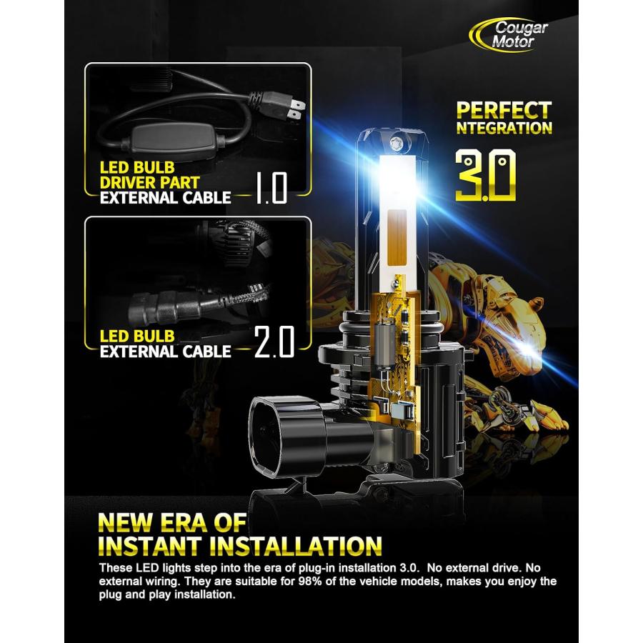 【並行輸入品】Cougar Motor ワイヤレス 9006 LED電球 HB4 20000LM 6500K スリム オールインワン 変換キット クーの画像