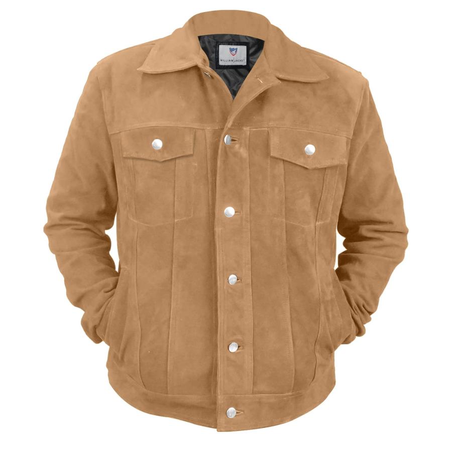 【並行輸入品】Mens Trucker Suede Leather Jacket   Motorcycle Western Goat Shirの画像
