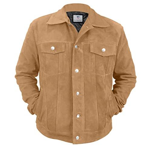 【並行輸入品】Mens Trucker Suede Leather Jacket   Motorcycle Western Goat Shirの画像