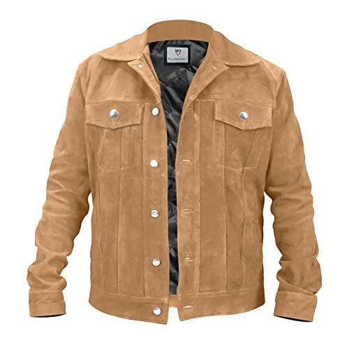 【並行輸入品】Mens Trucker Suede Leather Jacket   Motorcycle Western Goat Shirの画像