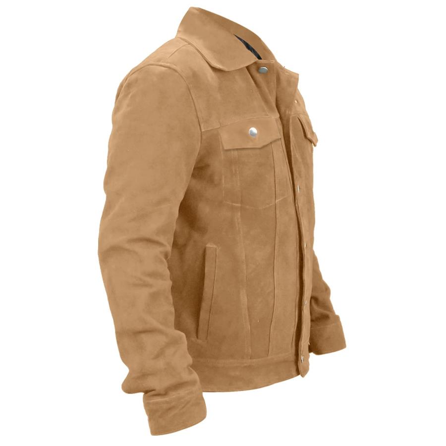 【並行輸入品】Mens Trucker Suede Leather Jacket   Motorcycle Western Goat Shirの画像