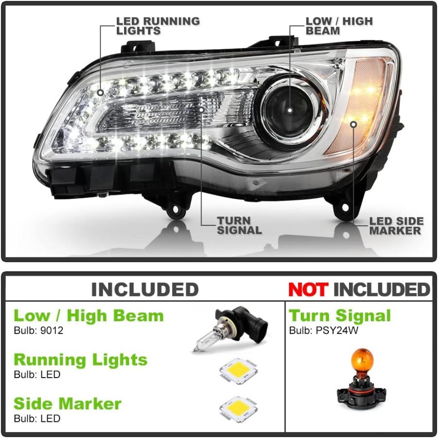 【並行輸入品】ACANII - [ハロゲンタイプ] 2015 2016 2017 Chrysler 300 クローム LED DRL プロジェクターヘ_1