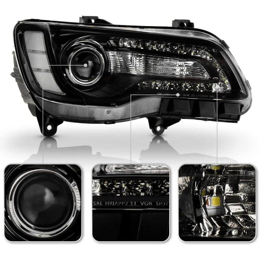 【並行輸入品】ACANII - [ハロゲンタイプ] 2015 2016 2017 Chrysler 300 ブラックベゼル LED DRL プロジェクの画像