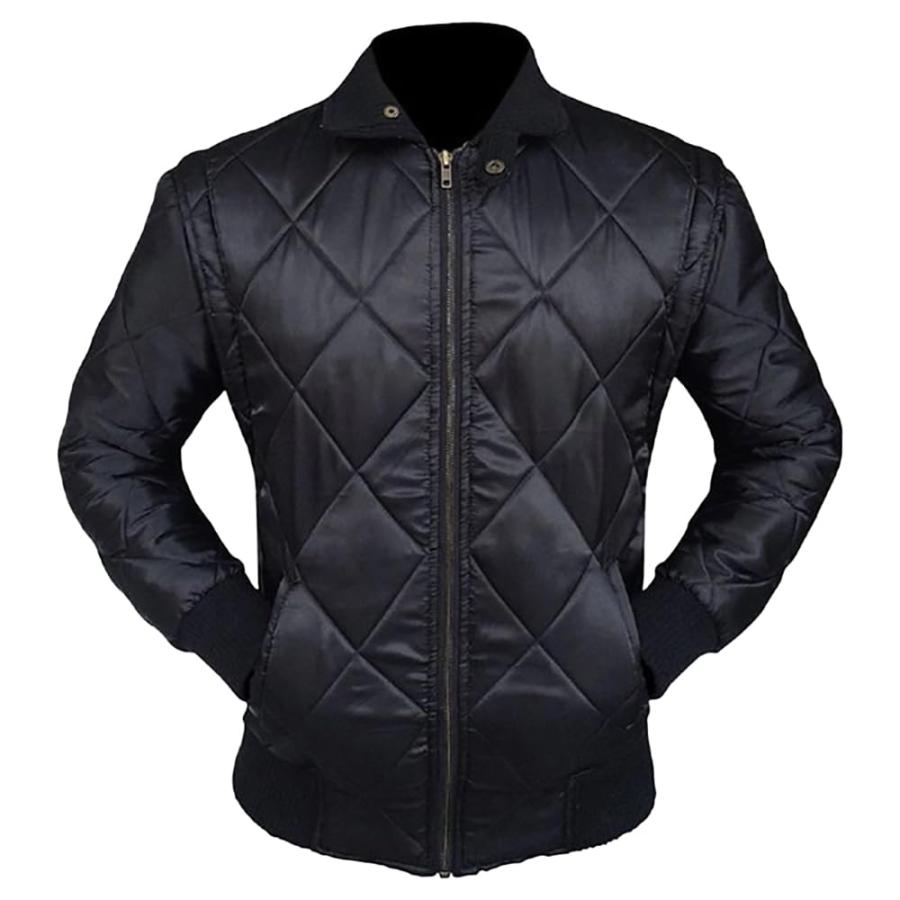 【並行輸入品】Jacketo City Mens Black And White Quilted Satin Back Embrioderedの画像