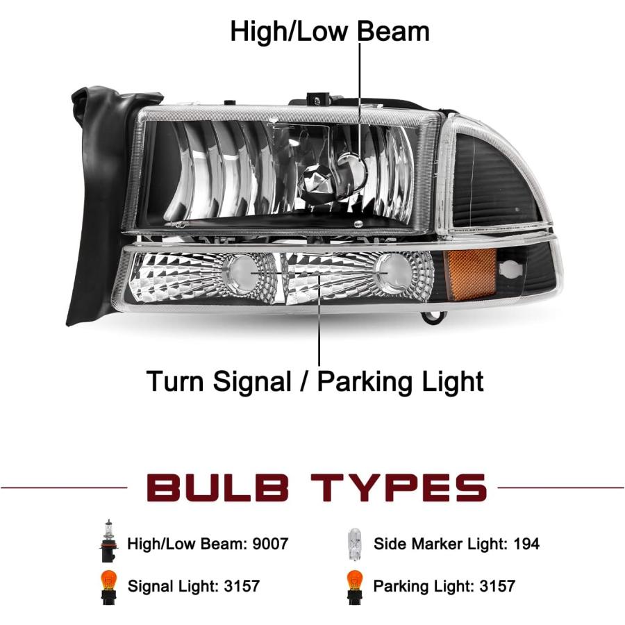 【並行輸入品】JSBOYAT 97-04 Dodge Dakota / 98-03 Dodge Durango ヘッドライトアセンブリ交換用 OEハロの画像