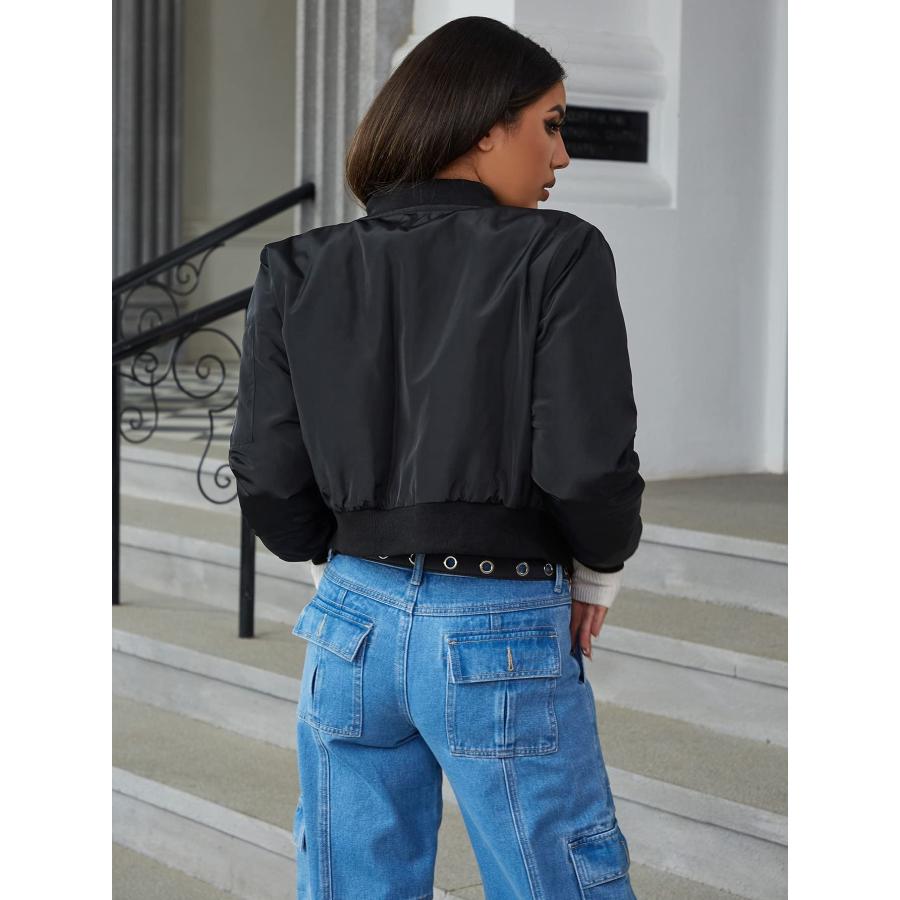 【並行輸入品】BEEOFICEPENG Jackets for Women   Zip Pocket Bomber Jacket (Colorの画像