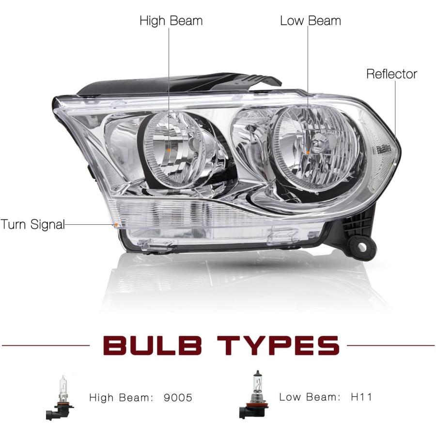 【並行輸入品】JSBOYAT ハロゲンヘッドライトアセンブリ 交換用 2011 2012 2013 Dodge Durango ヘッドランプ クロームの画像