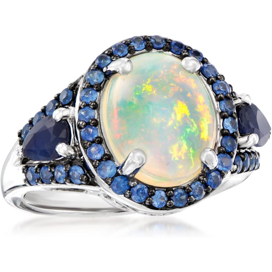 【並行輸入品】Ross-Simons オパールと1.30 ct. t.w.サファイアリング スターリングシルバー  宝石  マルチの画像