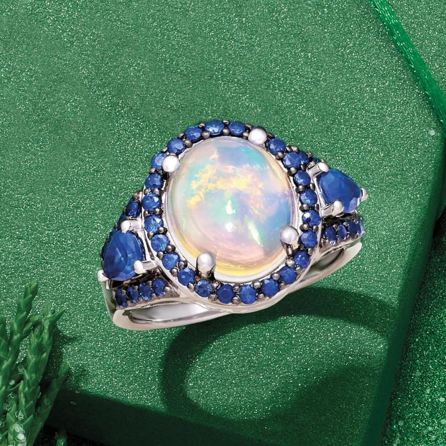 【並行輸入品】Ross-Simons オパールと1.30 ct. t.w.サファイアリング スターリングシルバー  宝石  マルチの画像