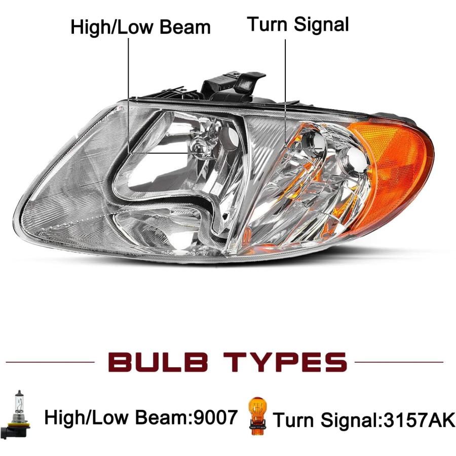 【並行輸入品】JSBOYAT ハロゲンヘッドライトアセンブリ交換用 2001-2007 Dodge Grand Caravan / 2001-2007の画像