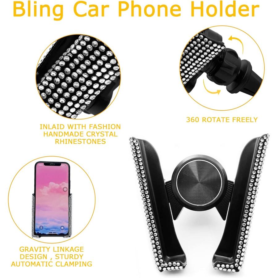 爆買い Bling 車用携帯電話ホルダー ユニバーサル 360°調整可能 クリスタル 自動車スタンド 電話ホルダーアクセサリー 女性に最適 美しいファッション 車内エアコン