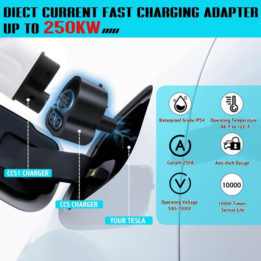 VIPFMPET CCS1 Charger Adapter for Tesla Model 3/S/X/Y Tesla CCS1 Adapter Up to 250KW DC Fast Charging Compatible with All CCS1 Chargers　並行輸入品｜good-face｜03