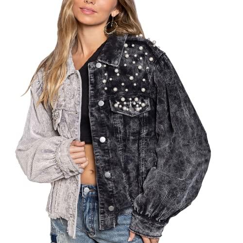 【並行輸入品】Daacee Women's Casual Embroidered Pearls Beading Colorblock Fray_1