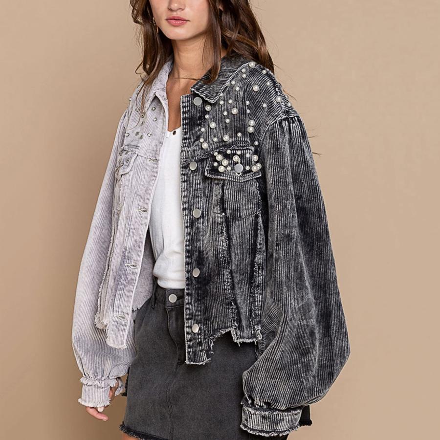 【並行輸入品】Daacee Women's Casual Embroidered Pearls Beading Colorblock Fray_6