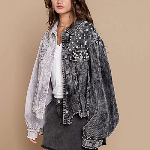 【並行輸入品】Daacee Women's Casual Embroidered Pearls Beading Colorblock Fray_7