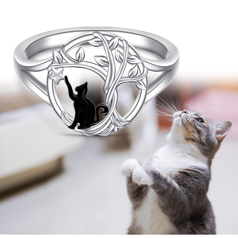 並行輸入品】猫リング 黒猫リング 女性用 925スターリングシルバー 