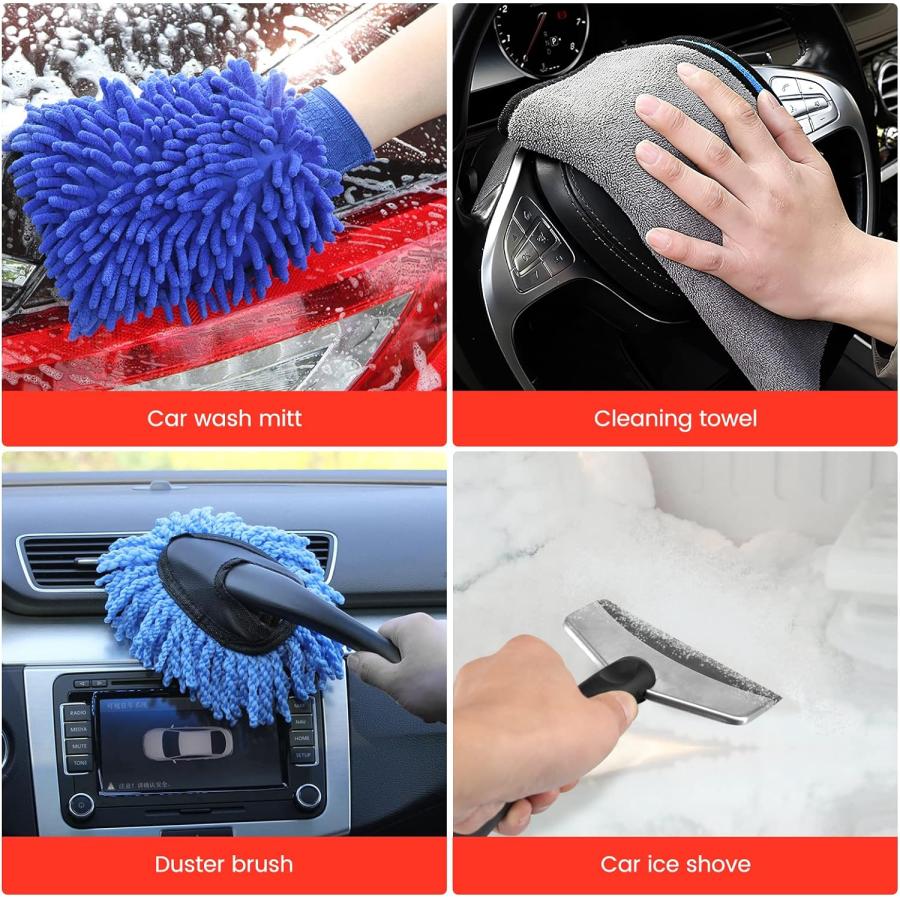 GUANJUNE 18Pcs Car Wash Cleaning Kit with Wash Mitt Sponge Towels  Tire Brush Tool Set  Interior Exterior Car Care Detailing Set for Car Motorcycle｜good-face｜05