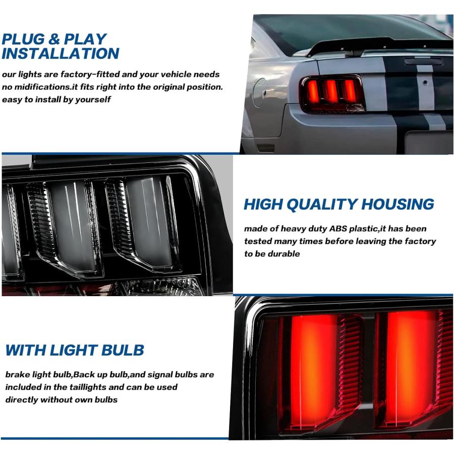 【並行輸入品】Auraroad Tail Lights Compatible with 2005-2009 Mustang  LED Tail Lamの画像