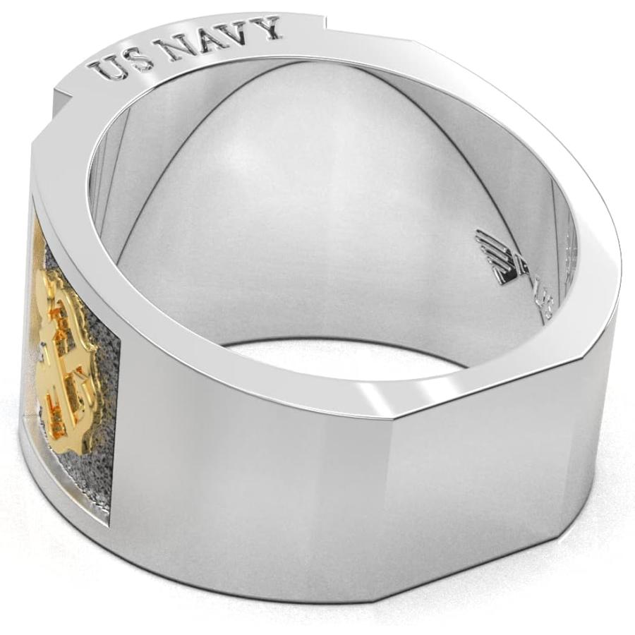 【並行輸入品】US Jewels 925 Sterling Silver & 14k US Navy Solid Back Statement Rinの画像