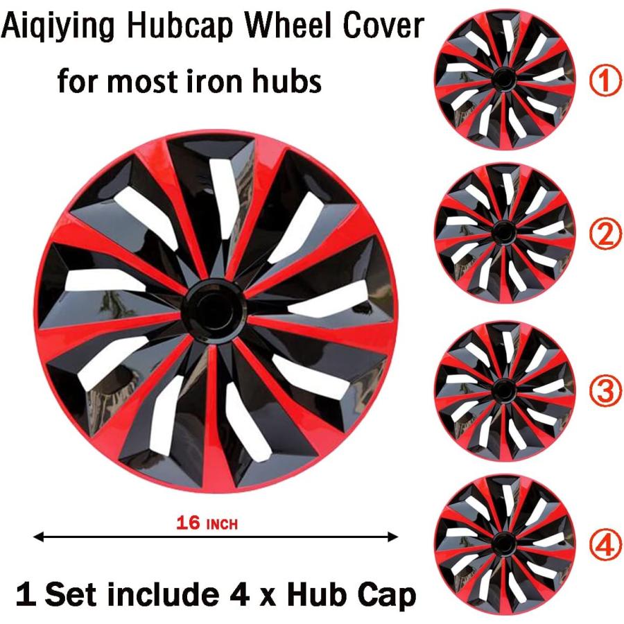 オンラインストア直販 Hubcap Wheel Cover Replacement R16 Hub Caps Universal Wheel Rim Cover ABS Material Exterior Accessories for Car Trunk SUV -Set of 4 (16-Inch Red-B