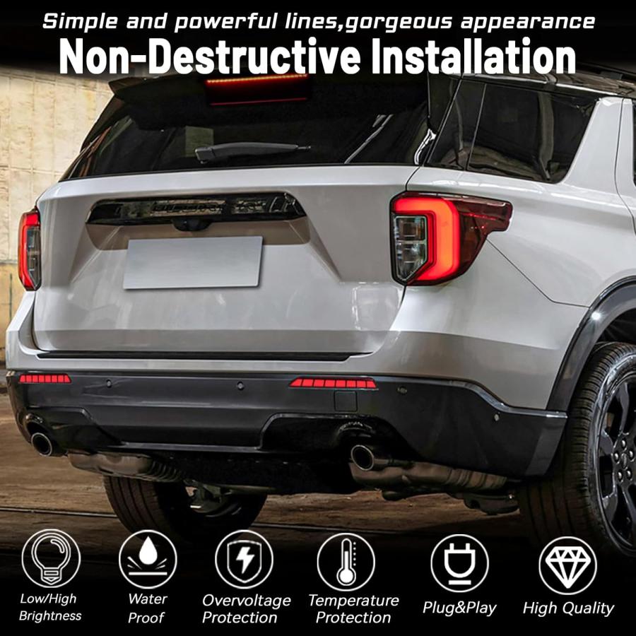 【並行輸入品】GEEGEETOP レッドレンズ LED リアリフレクター バンパー フォグライトアセンブリ 2020-2023 Ford Explorの画像
