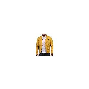 【並行輸入品】Men Yellow Genuine Lambskin Real Leather Jacket Motorcycle Fashiの画像