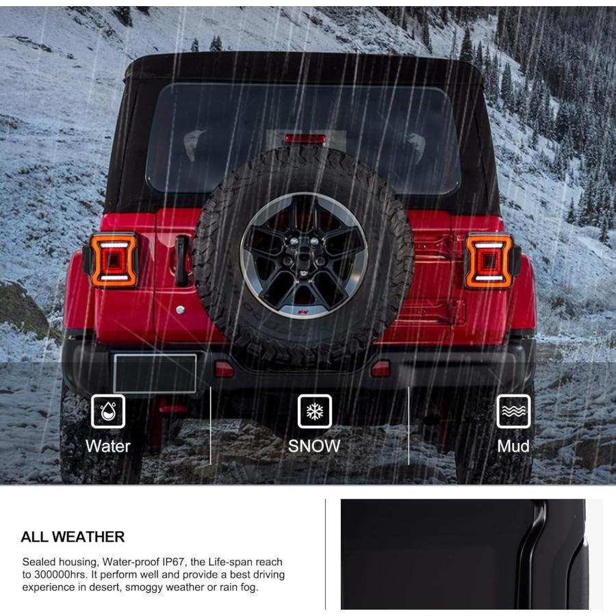 Kiwi Master スモークLEDテールライト 2018-2024 Jeep Wrangler JL/4xe アクセサリー ブレーキライト リバースライト ウィンカーライト (ブラックハウジング｜good-face｜04