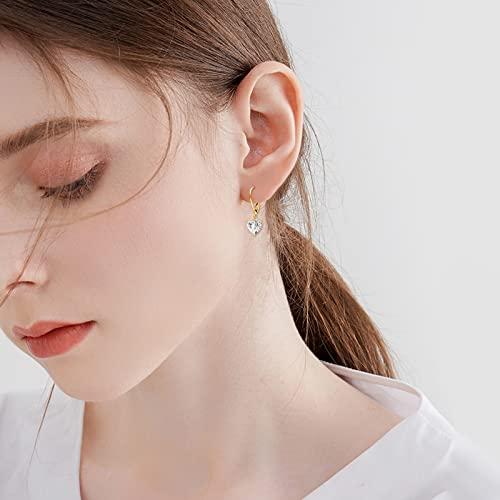 【並行輸入品】14K ソリッドイエローゴールド モアッサナイト ハートカット レバーバック ドロップイヤリング レディース ハートジュエリー ゴの画像