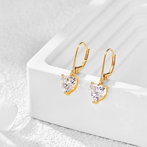 【並行輸入品】14K ソリッドイエローゴールド モアッサナイト ハートカット レバーバック ドロップイヤリング レディース ハートジュエリー ゴの画像