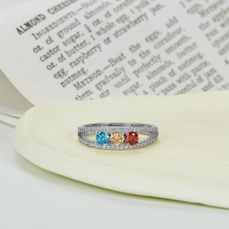 【並行輸入品】BETHZA 14k White Gold Mothers Ring 3 Birthstones Customized 18k Goldの画像