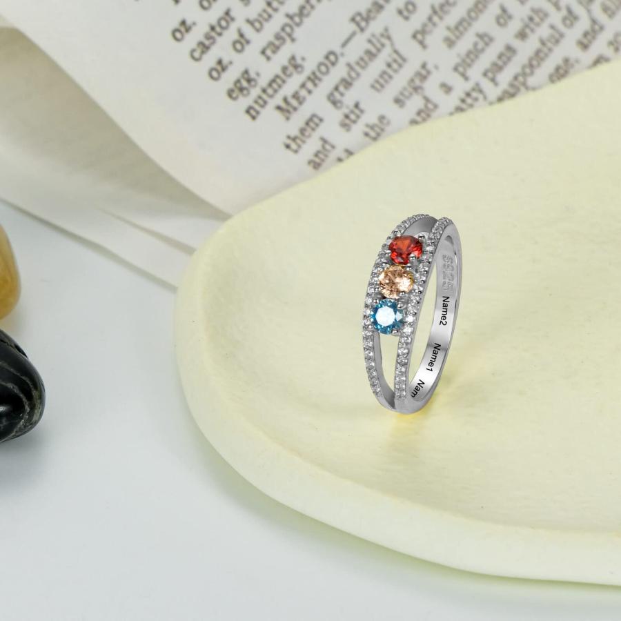 【並行輸入品】BETHZA 14k White Gold Mothers Ring 3 Birthstones Customized 18k Goldの画像