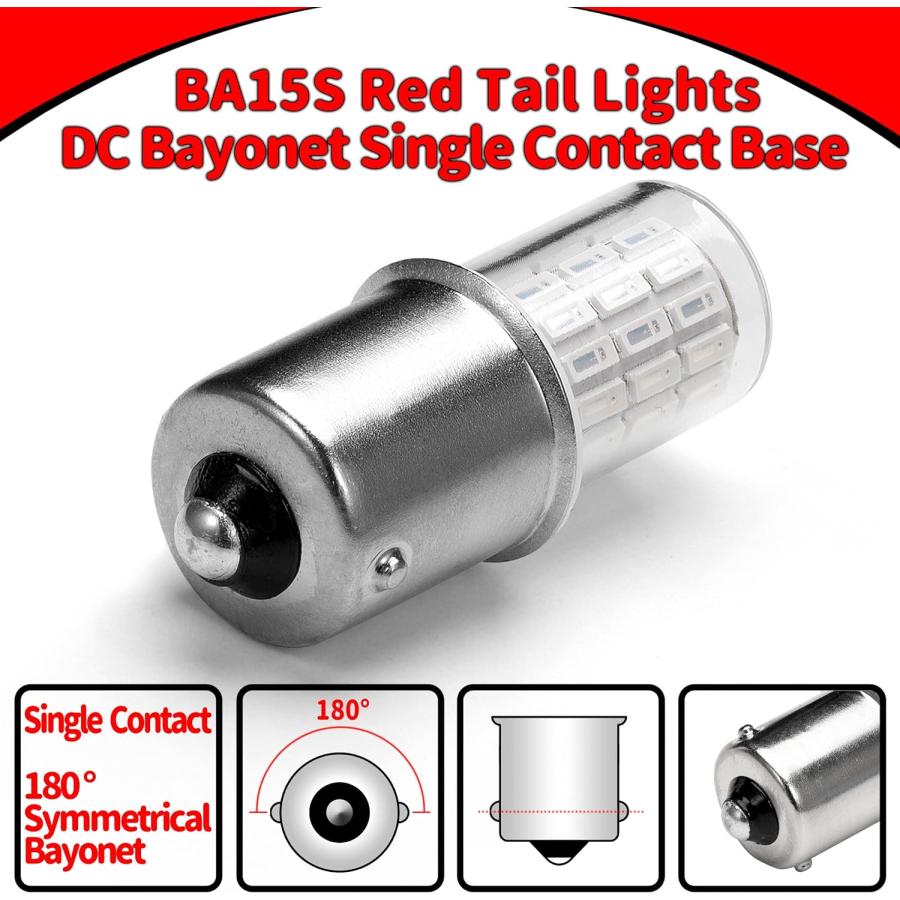 【並行輸入品】12V 1156 BA15S Red 1003 1141 7506 LED Bulbs Brilliant Red  DC Bayoneの画像