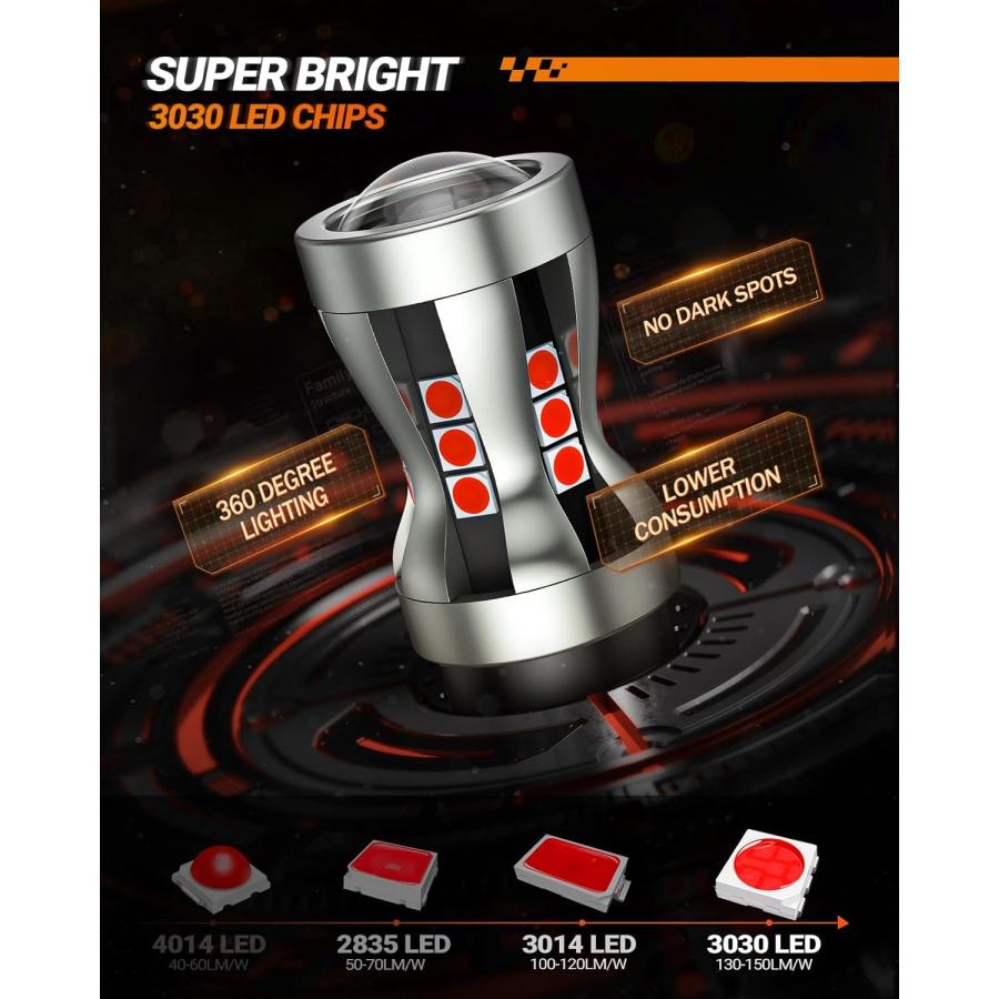 【並行輸入品】SEALIGHT 3157 3156 3057 4157 LEDブレーキライト電球 プロジェクターレンズ付きブリリアントレッド電球 ブレの画像