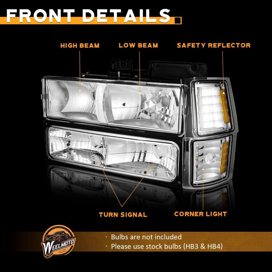 【並行輸入品】WEELMOTO Headlights Assembly for 1994-1998 Chevy C10  94-98 C/K 1500の画像
