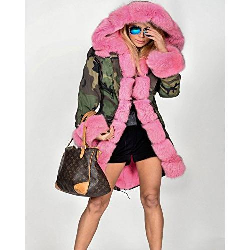 【並行輸入品】Roiii Women Thicken Warm Winter Coat Hood Down Parka Faux Fur Ouの画像