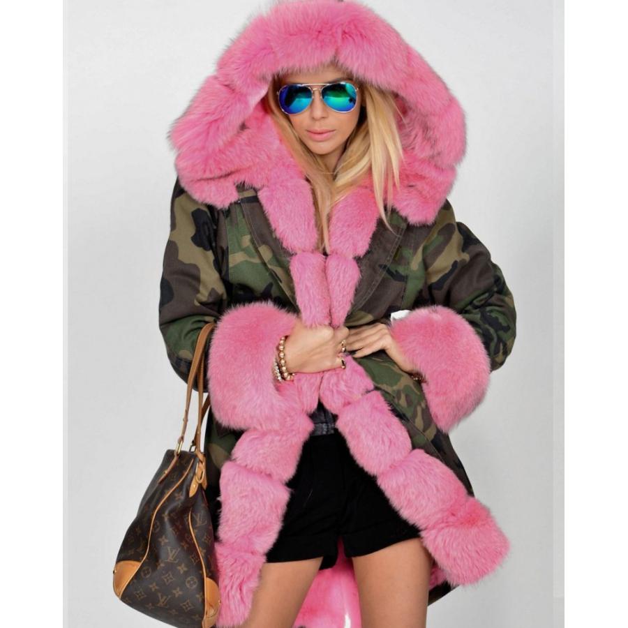 【並行輸入品】Roiii Women Thicken Warm Winter Coat Hood Down Parka Faux Fur Ouの画像