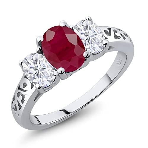 【並行輸入品】[Gem Stone King] 2.6カラット 天然 ルビー 指輪 リング レディース モアサナイト シルバー925 7月 誕生の画像