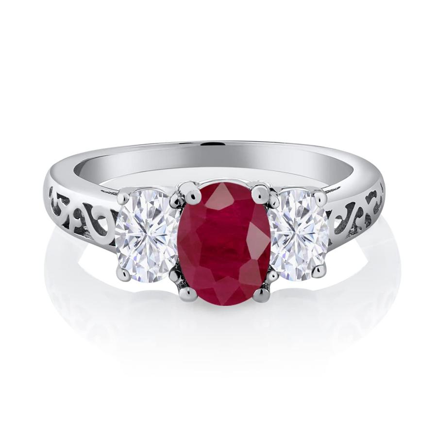 【並行輸入品】[Gem Stone King] 2.6カラット 天然 ルビー 指輪 リング レディース モアサナイト シルバー925 7月 誕生の画像