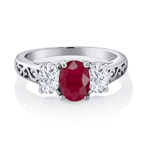【並行輸入品】[Gem Stone King] 2.6カラット 天然 ルビー 指輪 リング レディース モアサナイト シルバー925 7月 誕生の画像
