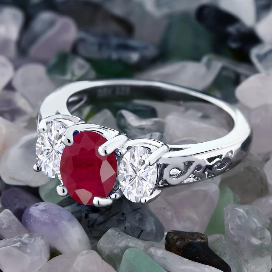 【並行輸入品】[Gem Stone King] 2.6カラット 天然 ルビー 指輪 リング レディース モアサナイト シルバー925 7月 誕生の画像