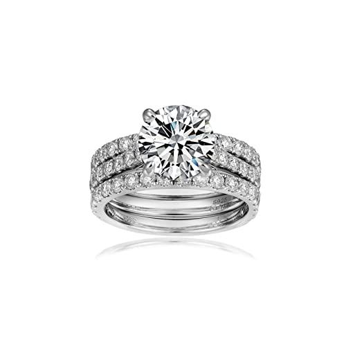 【並行輸入品】Jiostonor モアッサナイト 婚約指輪 合計4.74カラット 3カラット センターウェディングバンド Dカラー VVS1 ラの画像